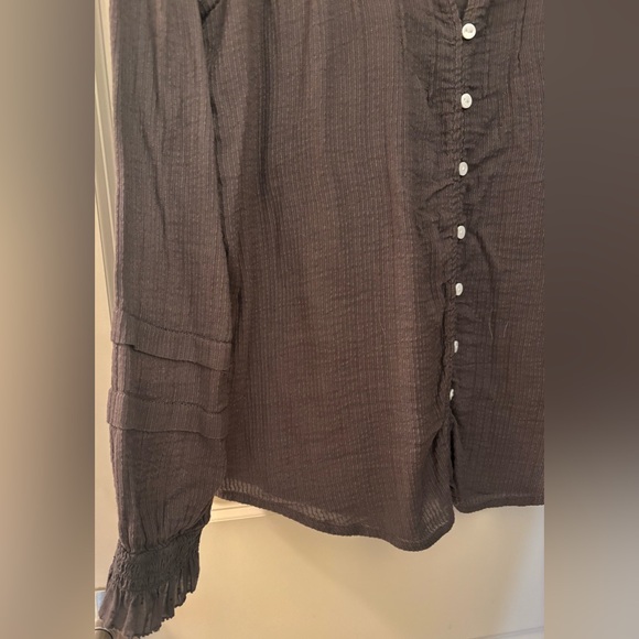 Faherty Willa Ruffled Boho 100% Organic Cotton Button Down Shirt, Charcoal, M - Picture 3 of 8